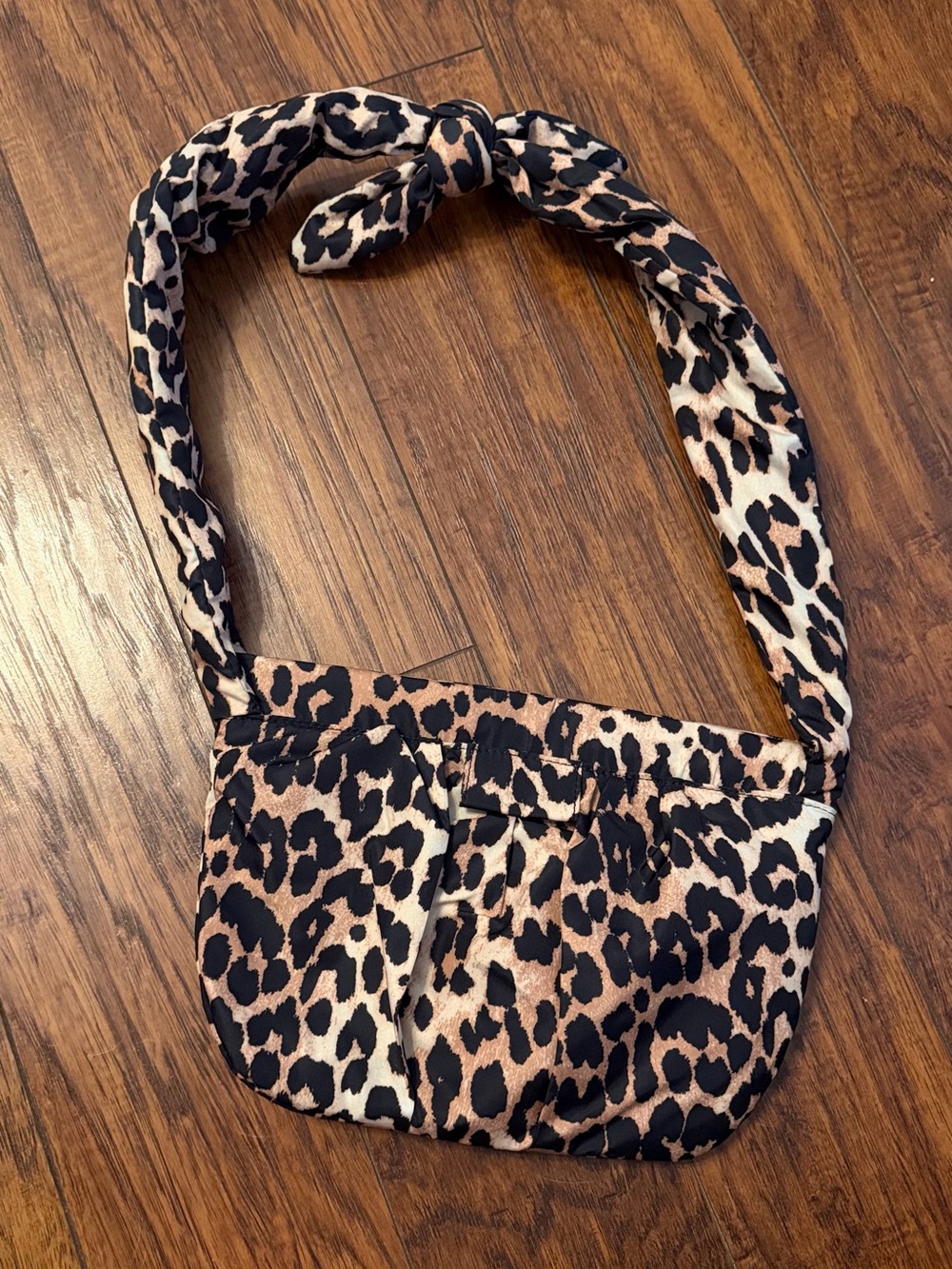 Ganni Leopard Print Shoulder Bag in Tan, Black & Cream